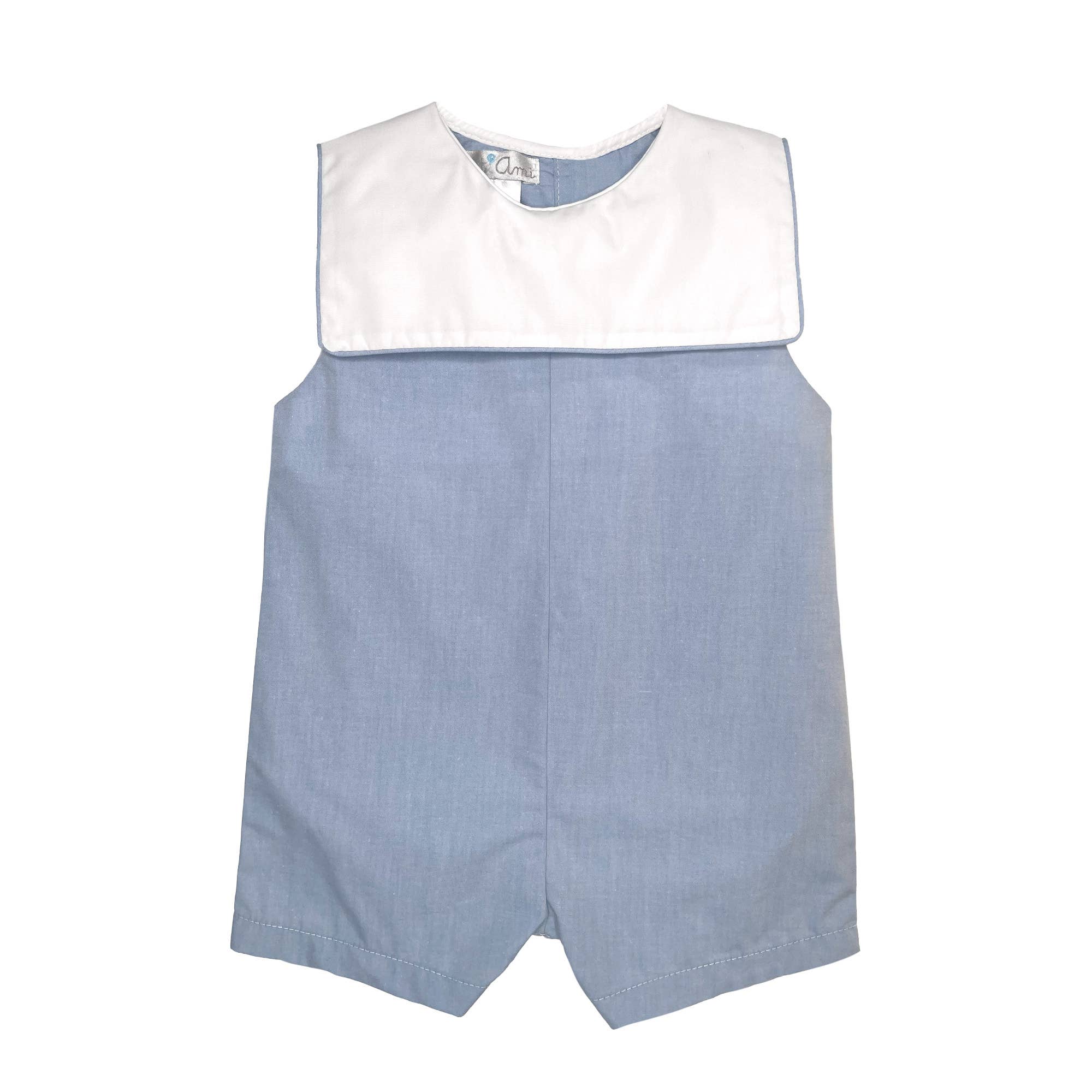 Boys Chambray Romper with Square Collar